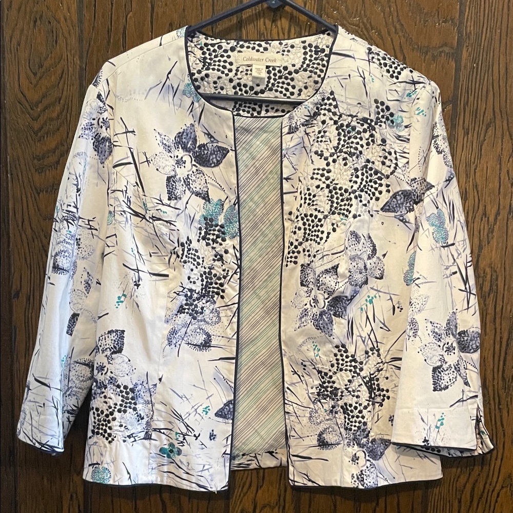 Coldwater Creek Women's Floral Blazer - Black, White, and Blue